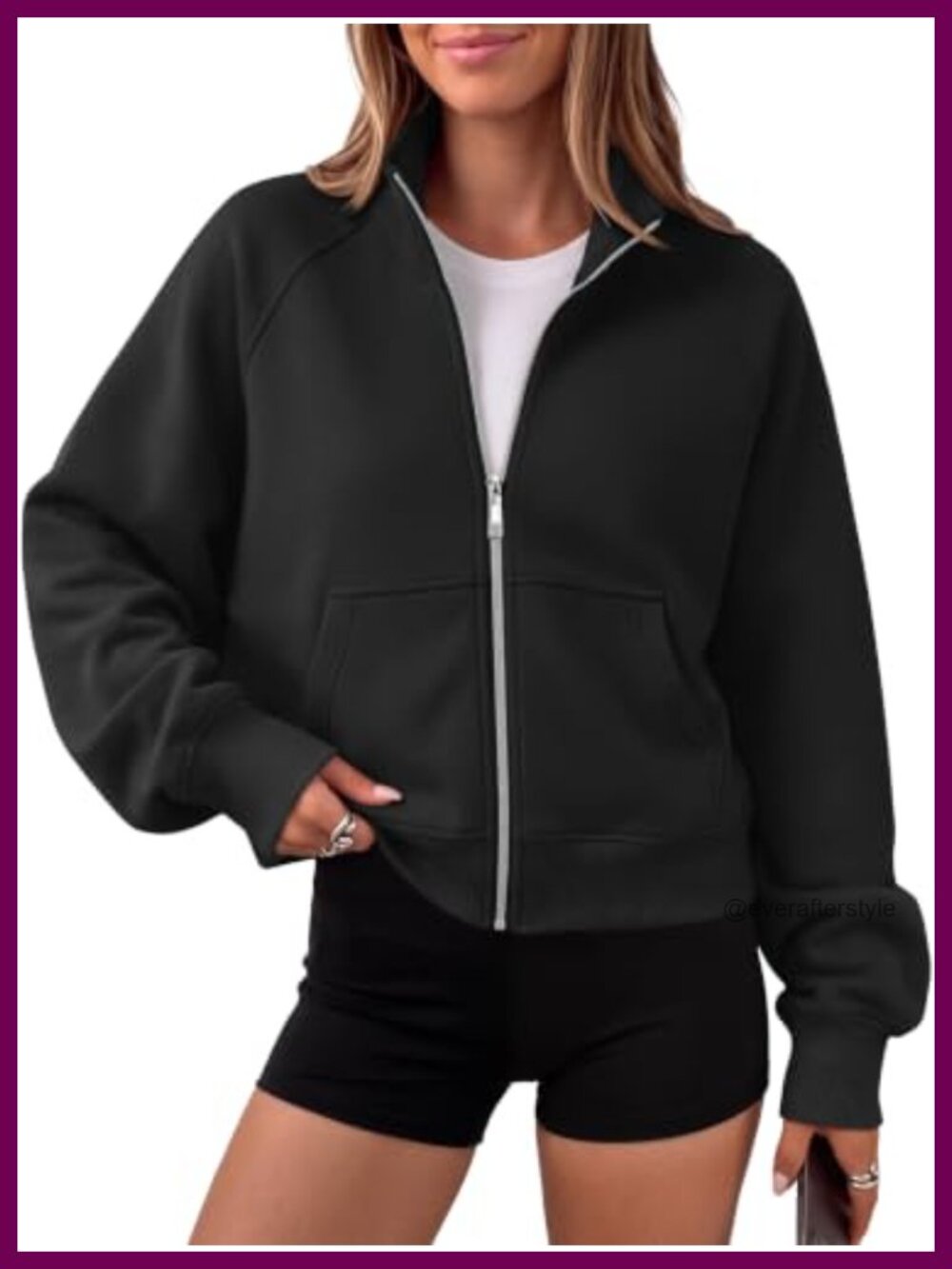 Womens Zip Up Cropped Hoodie Mock Neck Fleece Sweatshirt Y2K